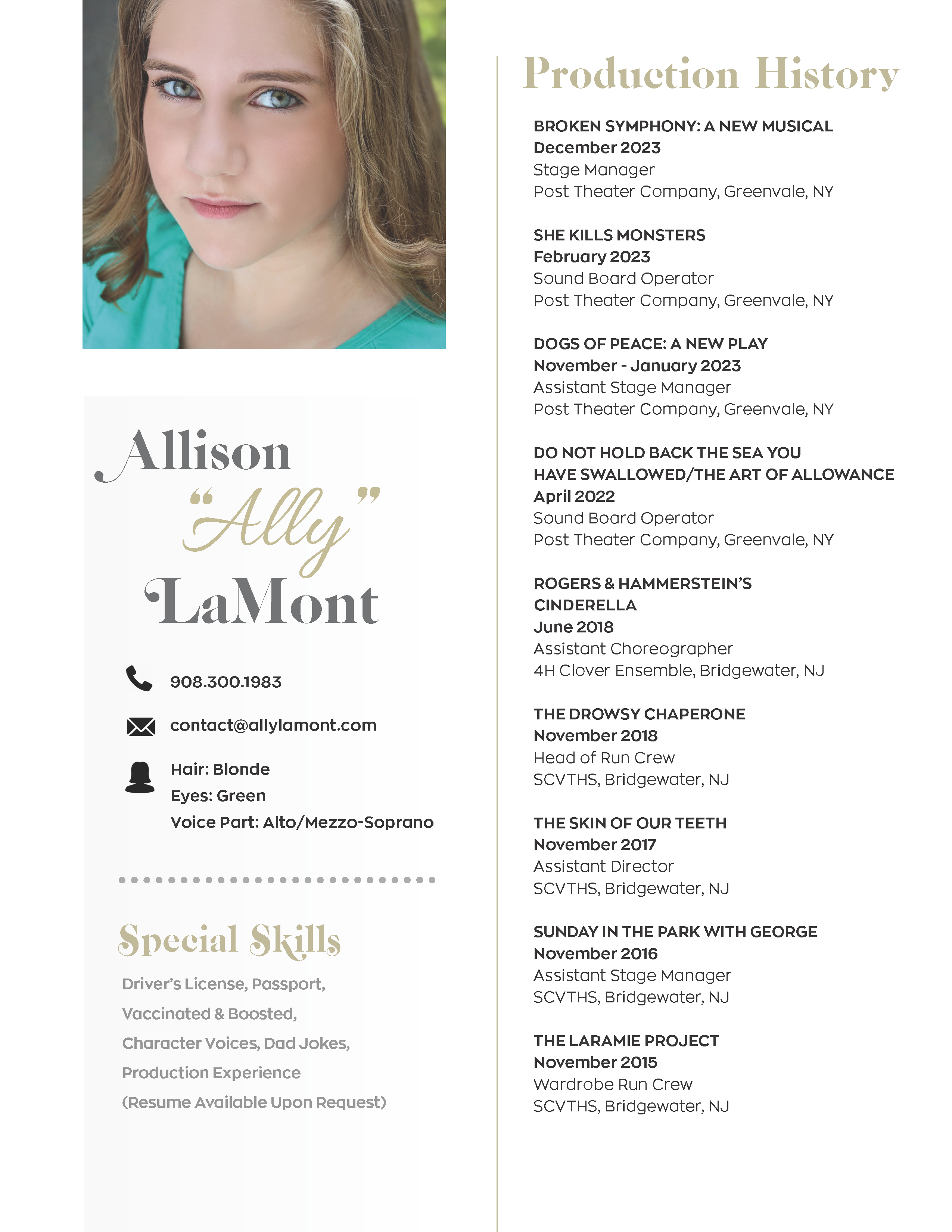 Ally LaMont Production Resume